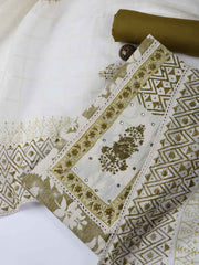 Neck Work Cotton Blend Unstitched Suit With Dupatta