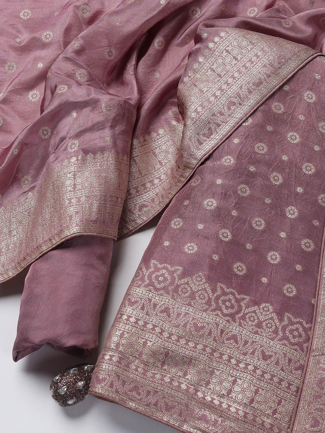 Embroidered Art Silk Unstitched Suit Piece With Dupatta