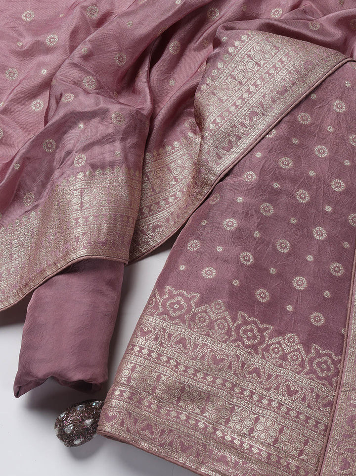 Embroidered Art Silk Unstitched Suit Piece With Dupatta