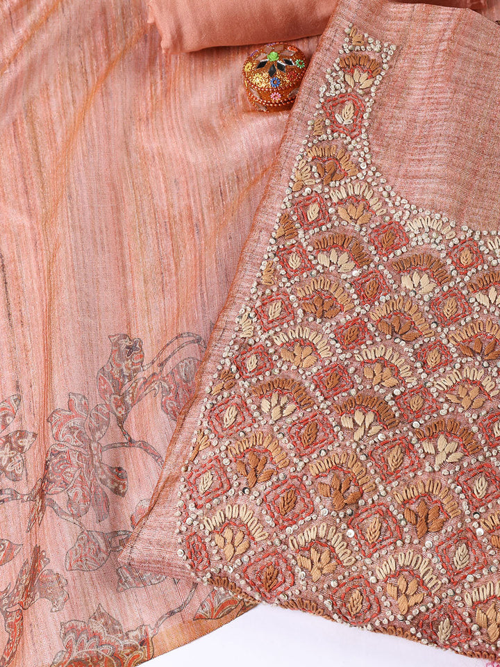 Kantha Work Chanderi Unstitched Suit With Dupatta