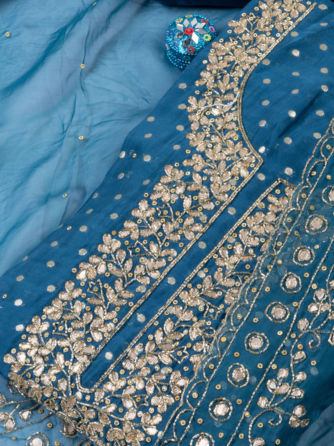 Neck Embroidery Organza Unstitched Suit Piece With Printed Dupatta