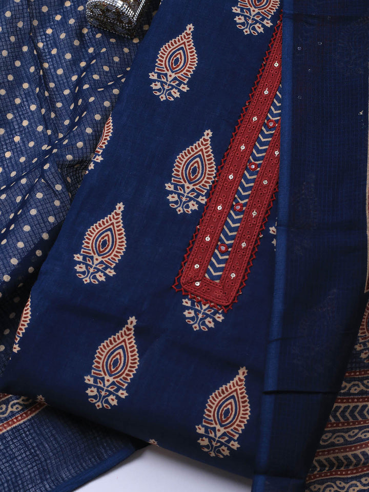 Printed Cotton Blend Unstitched Suit Piece With Dupatta