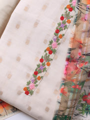 Patch Neck Linen Unstitched Suit Piece With Dupatta
