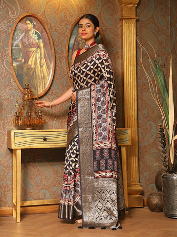 Abstract Printed Handloom Woven Saree