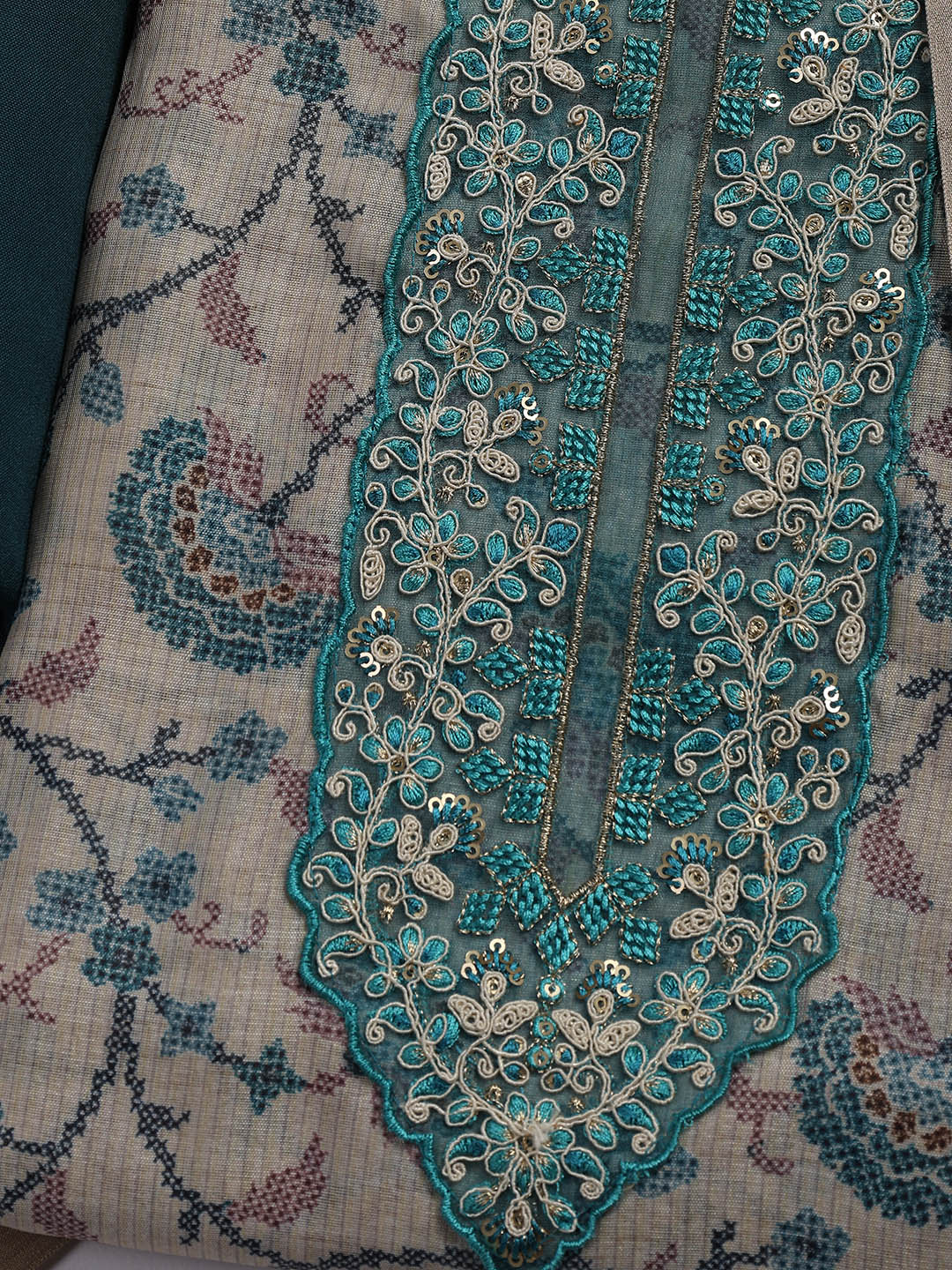 Embroidered Chanderi Unstitched Suit Piece With Dupatta