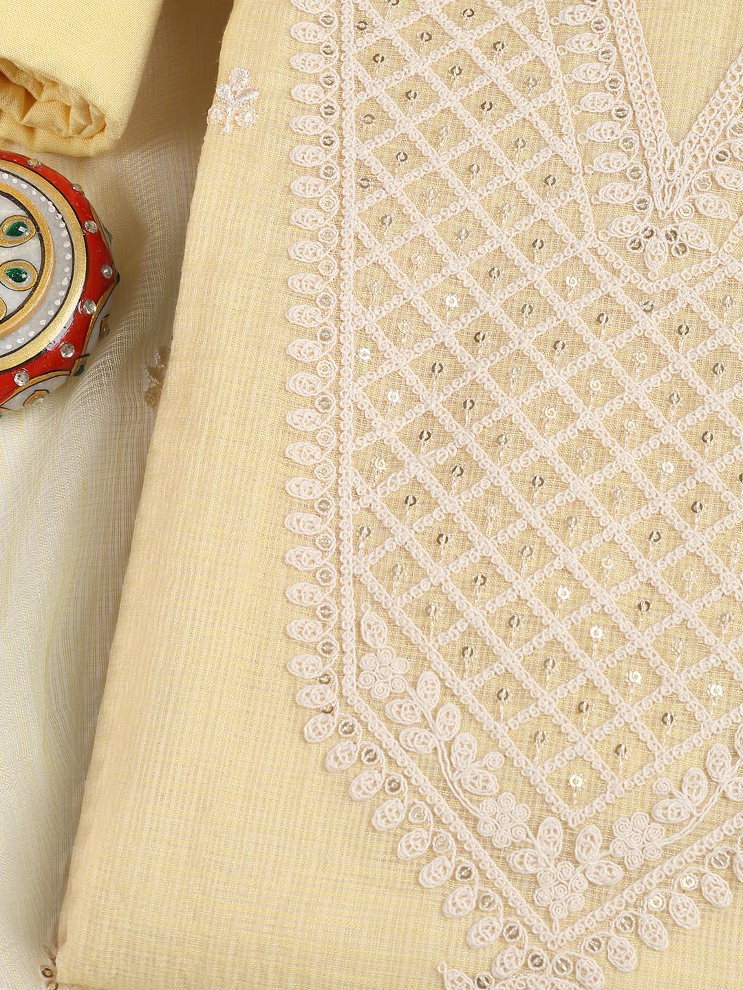 Embroidered Cotton Blend Unstitched Suit Piece With Dupatta