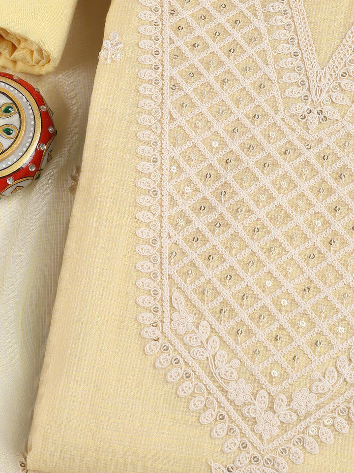 Embroidered Cotton Blend Unstitched Suit Piece With Dupatta