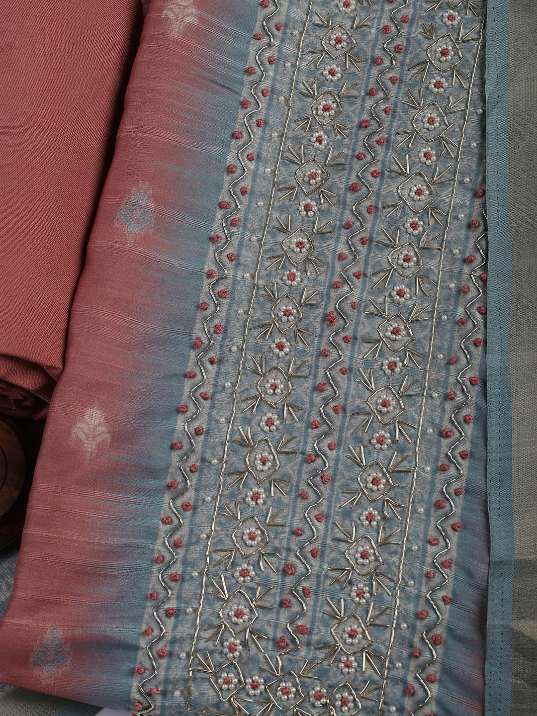 Embroidered Chanderi Unstitched Suit Piece With Dupatta