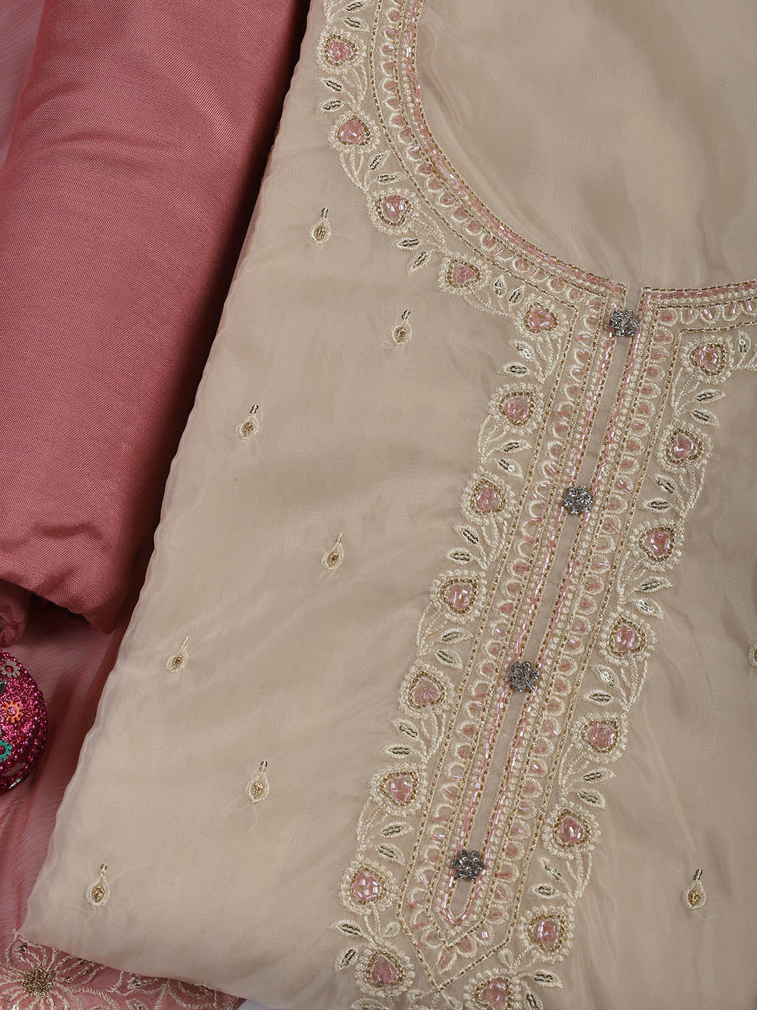 Embroidered Organza Unstitched Suit Piece With Dupatta