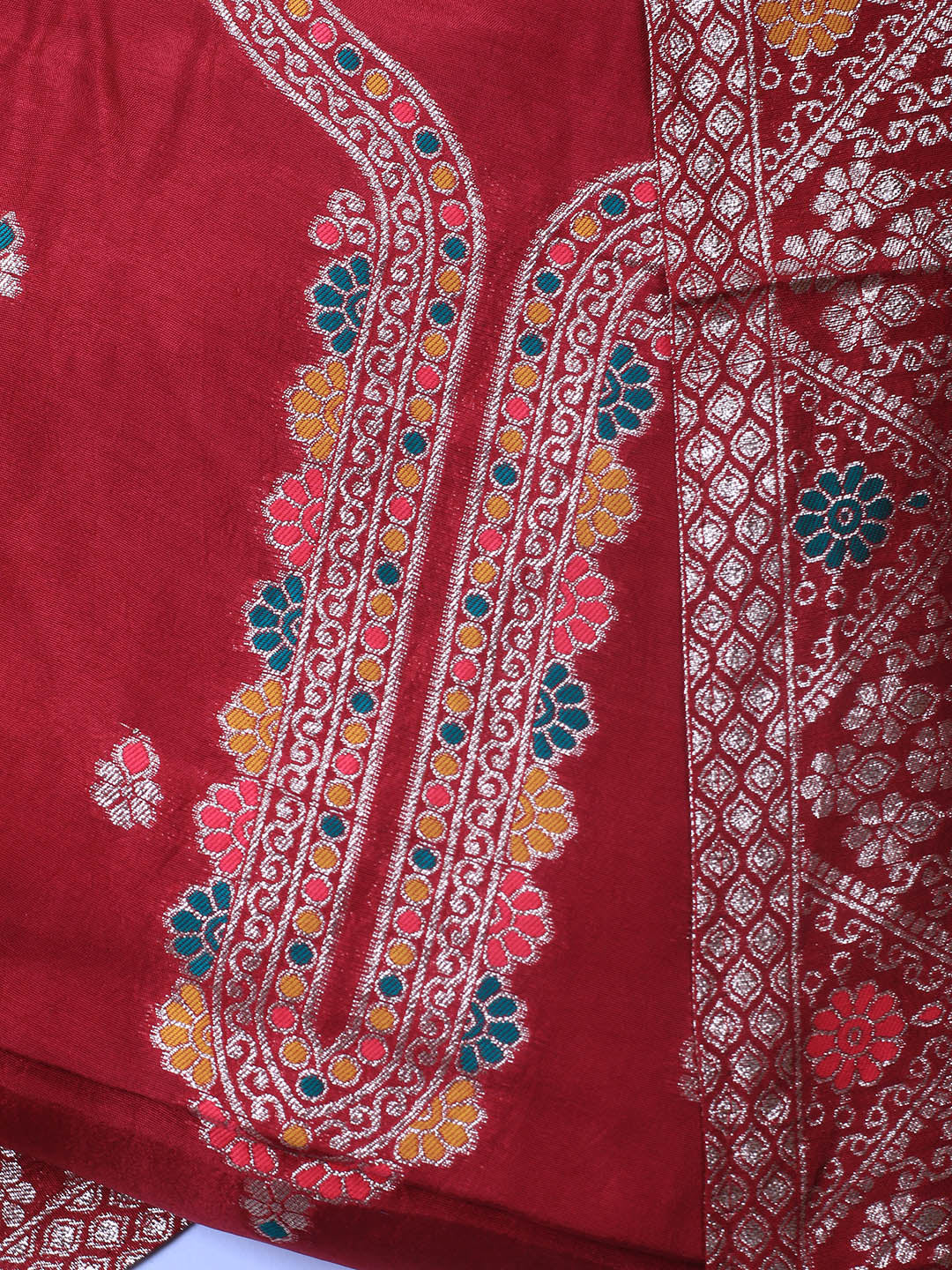 Neck Embroidery Chanderi Unstitched Suit With Dupatta