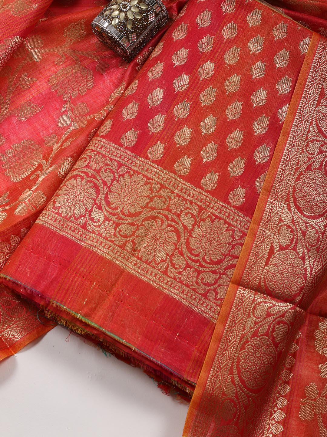 Woven Design Chanderi Unstitched Suit With Dupatta