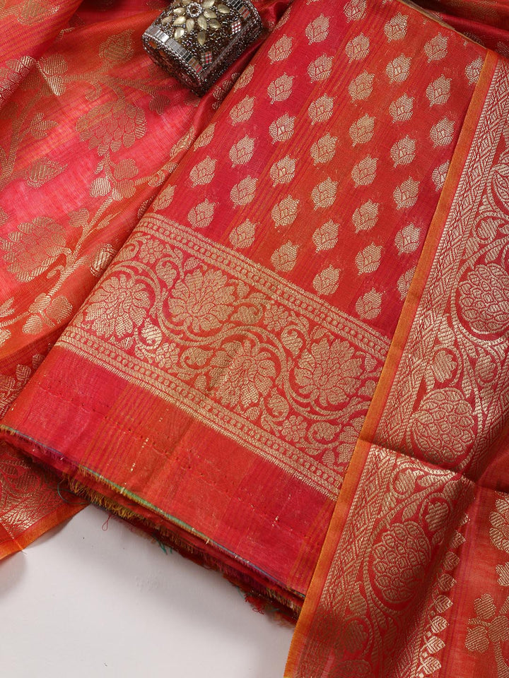 Woven Design Chanderi Unstitched Suit With Dupatta