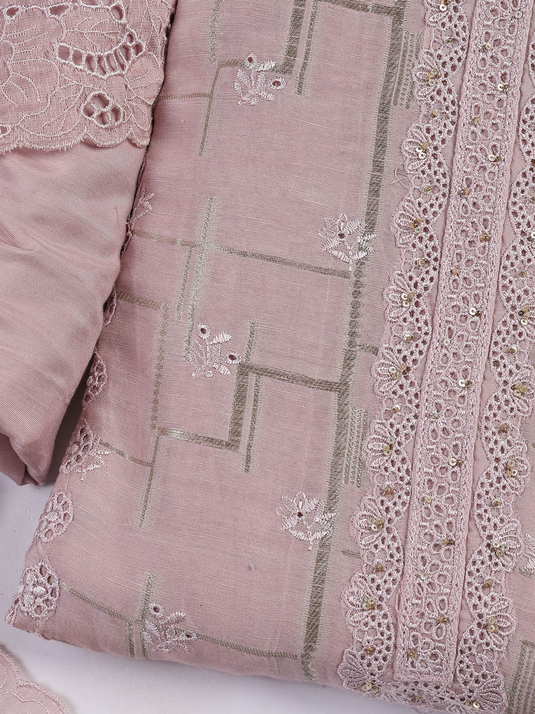Embroidery Linen Unstitched Suit With Dupatta