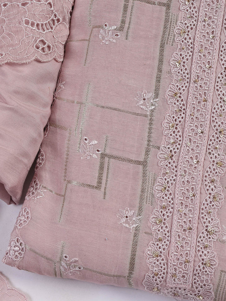 Embroidery Linen Unstitched Suit With Dupatta