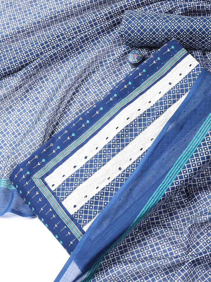 Printed Cotton Blend Unstitched Suit With Dupatta