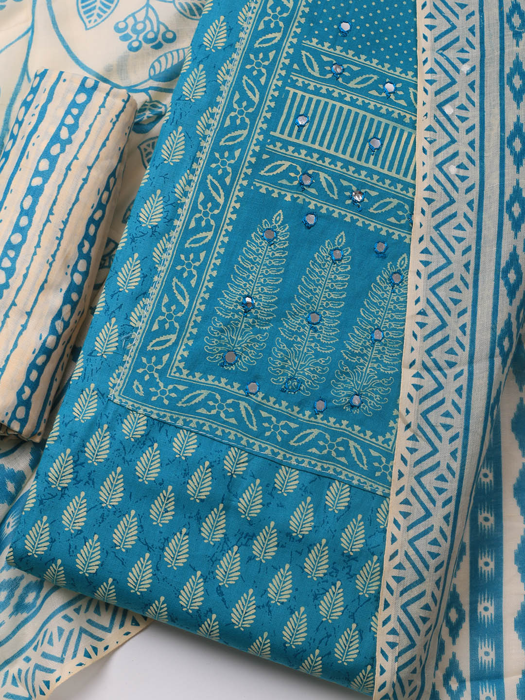 Printed Cotton Blend Unstitched Suit With Dupatta
