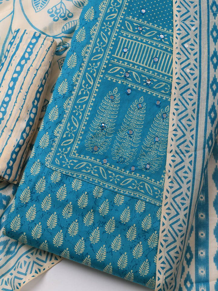 Printed Cotton Blend Unstitched Suit With Dupatta