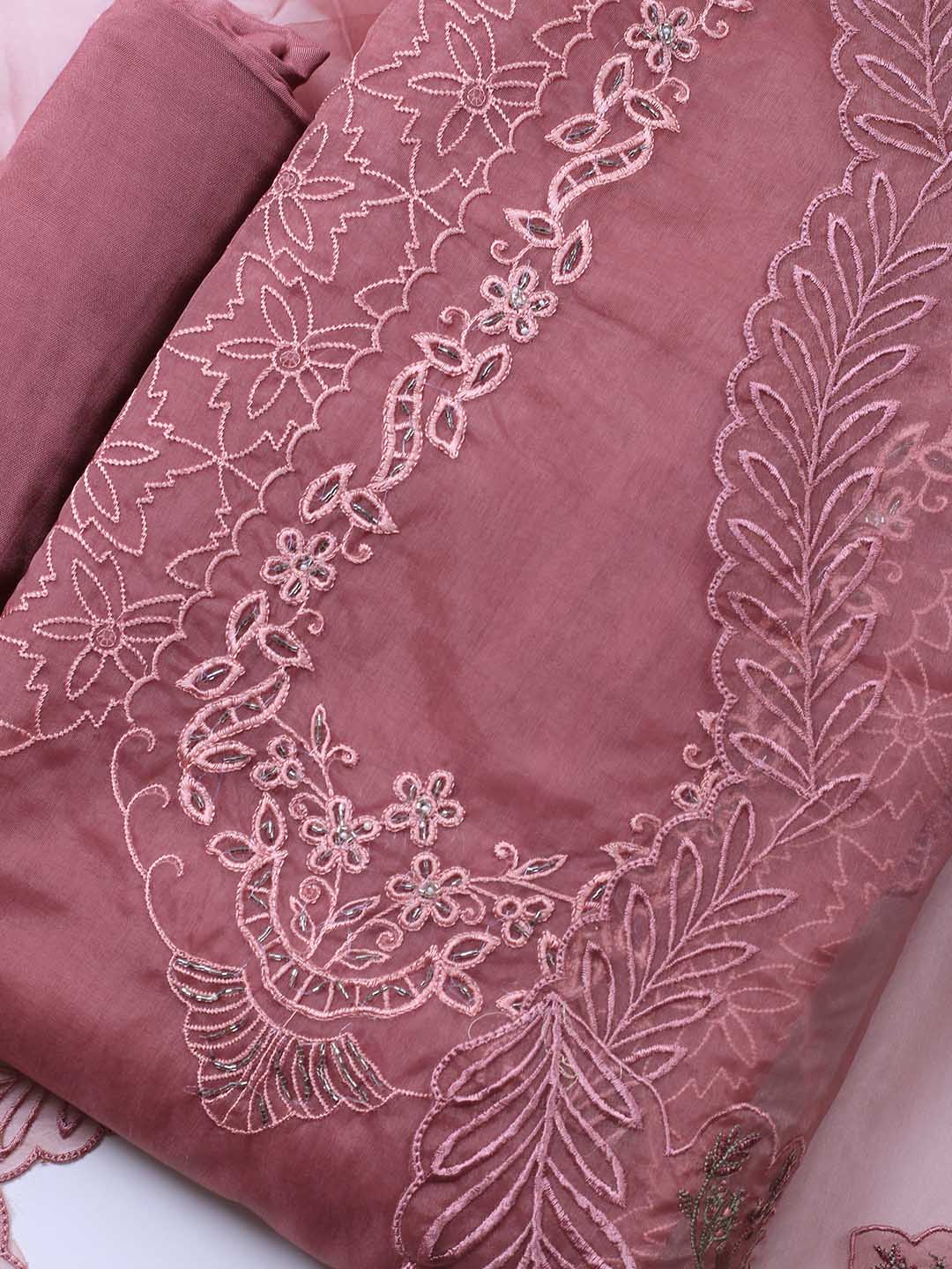 Neck Embroidered Organza Unstitched Suit Piece With Dupatta