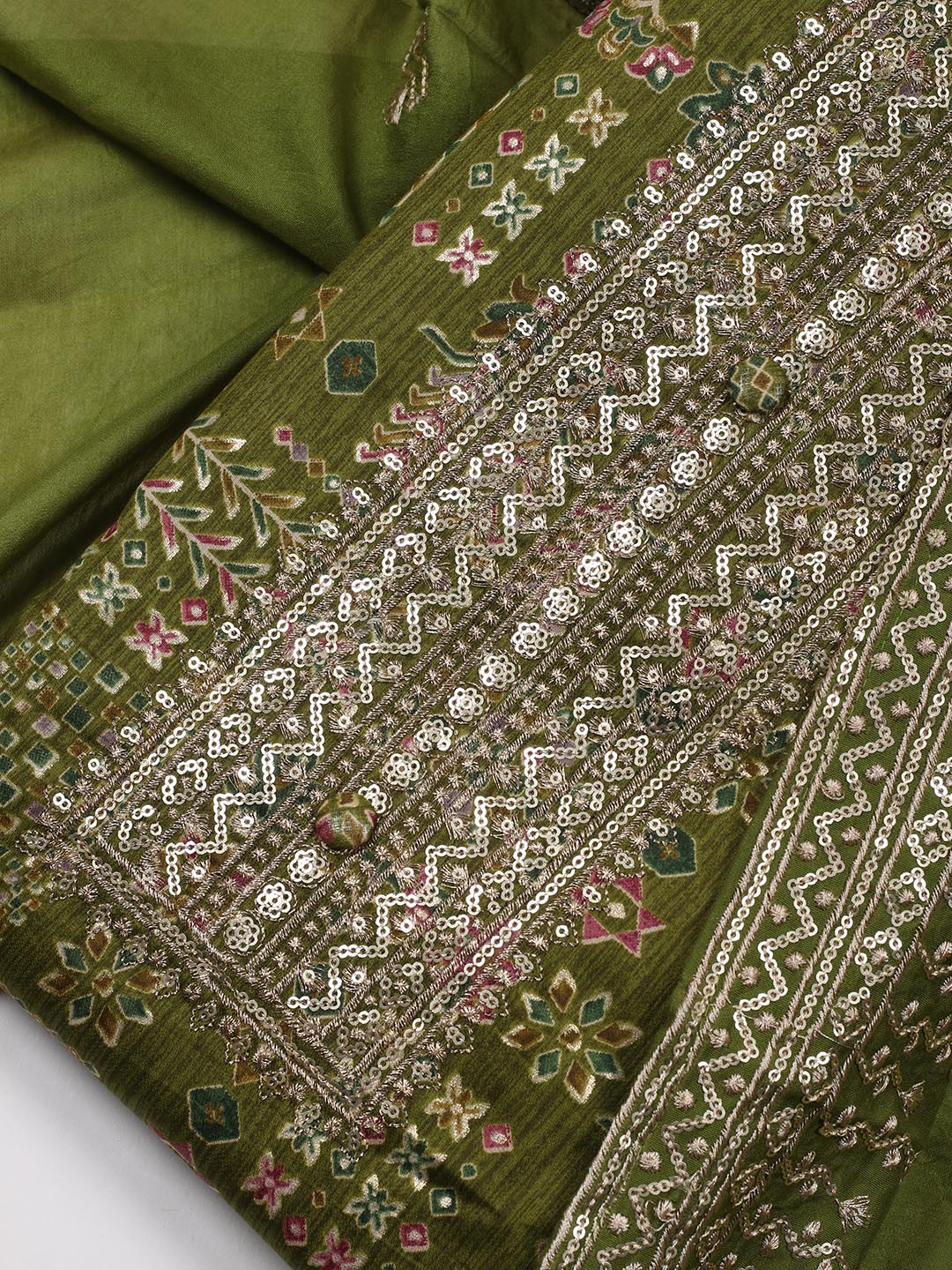 Embroidered Cotton Blend Unstitched Suit Piece With Dupatta