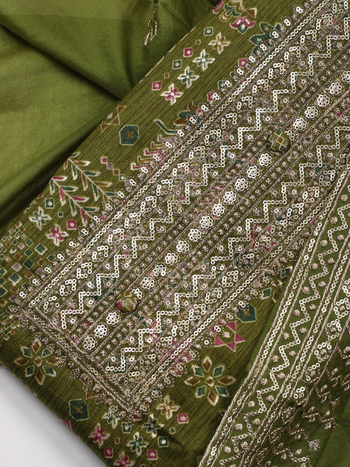 Embroidered Cotton Blend Unstitched Suit Piece With Dupatta