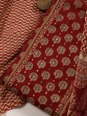 Printed Cotton Blend Unstitched Suit With Dupatta