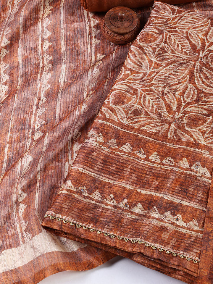 Printed Chanderi Unstitched Suit Piece With Dupatta