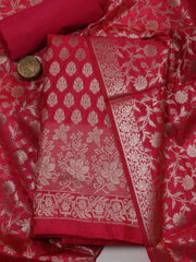 Woven Banarasi Chanderi Unstitched Suit With Dupatta