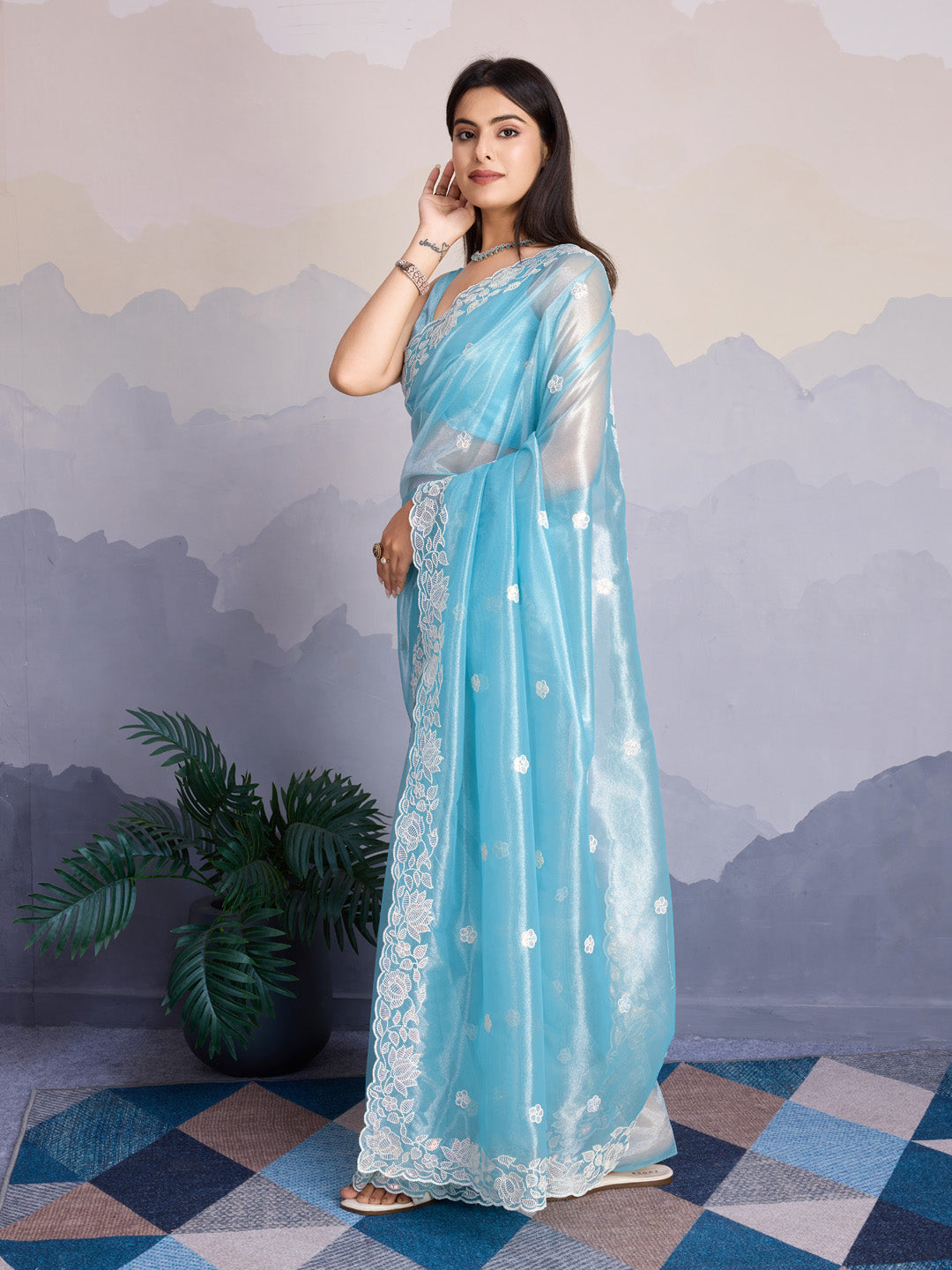 Embroidered Net Saree