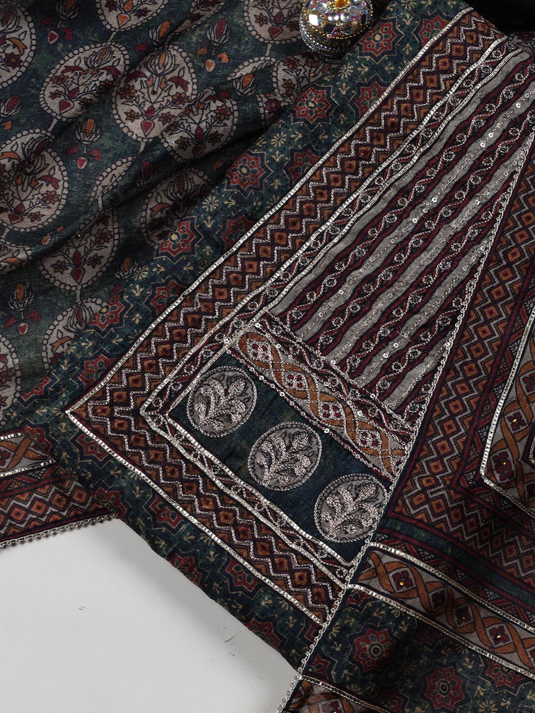 Neck Embroidery Tussar Unstitched Suit Piece With Dupatta