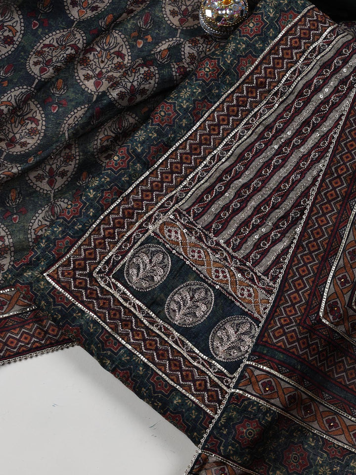 Neck Embroidery Tussar Unstitched Suit Piece With Dupatta