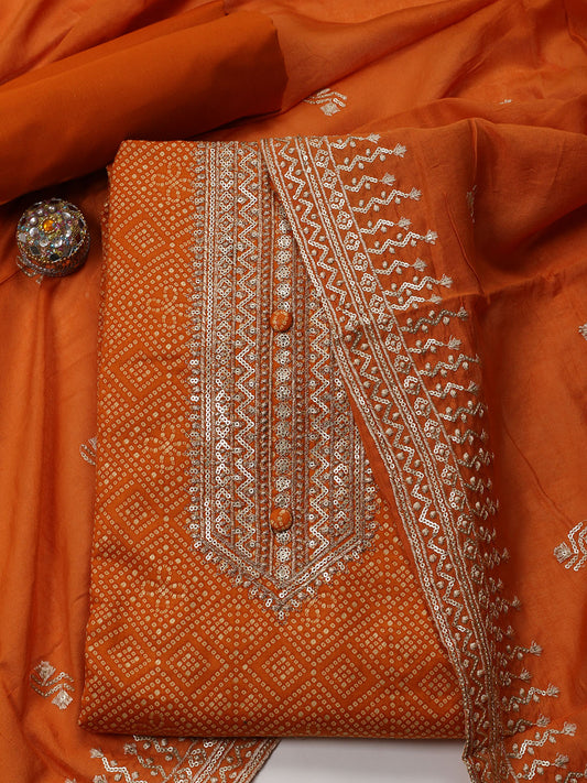 Neck Embroidered Cotton Blend Unstitched Suit Piece With Dupatta