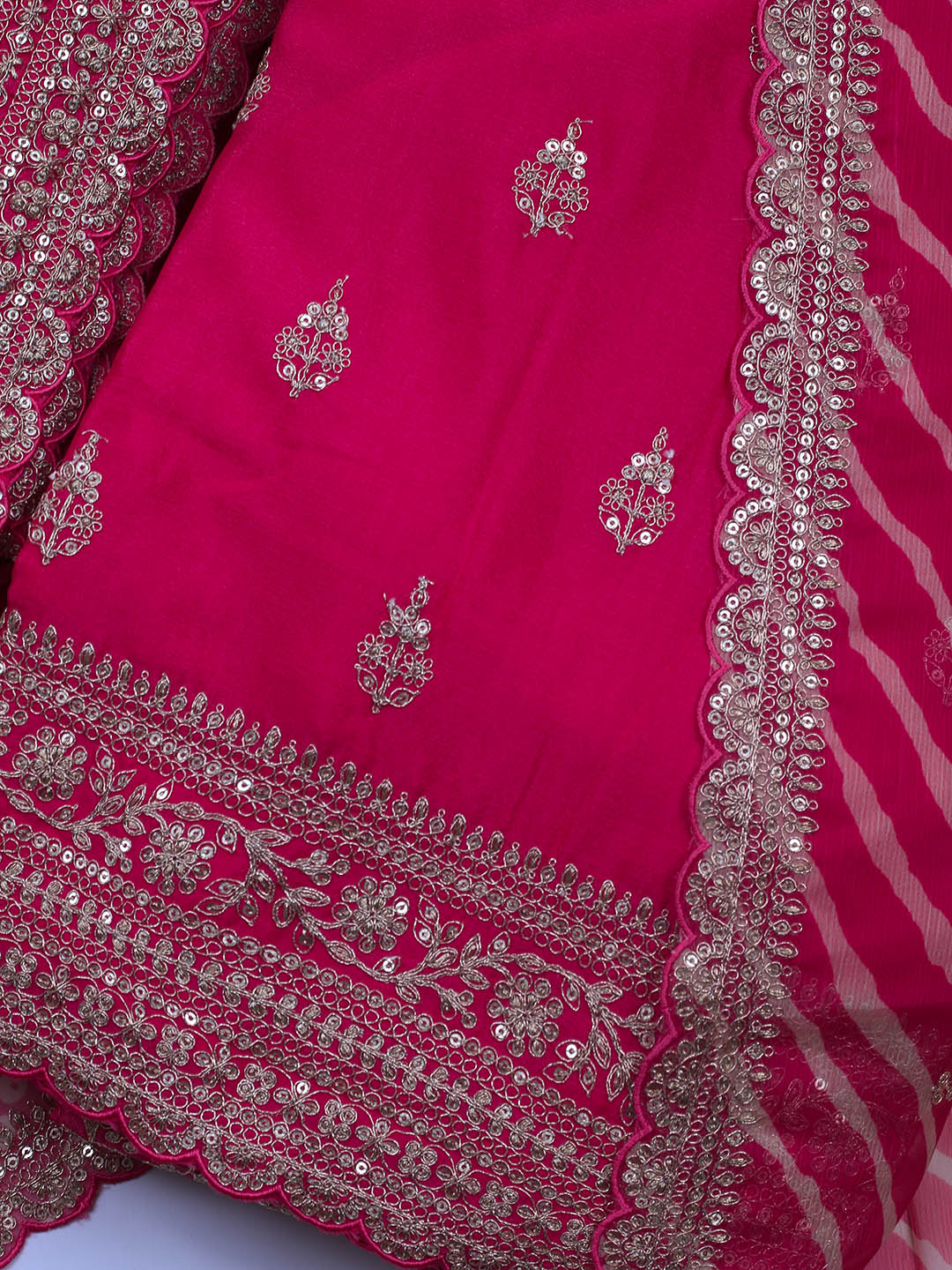 Embroidered Art Silk Unstitched Suit Piece With Dupatta