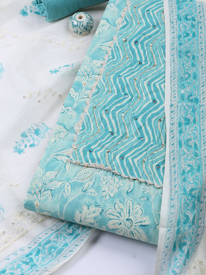 Neck Embroidered Cotton Blend Unstitched Suit With Dupatta