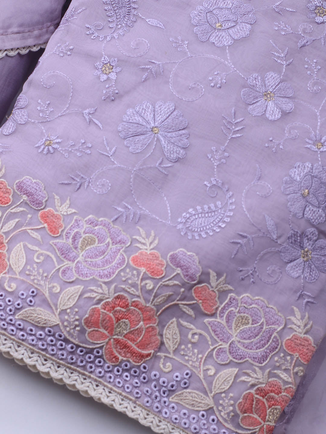 Neck Embroidery Organza Unstitched Suit Piece With Dupatta