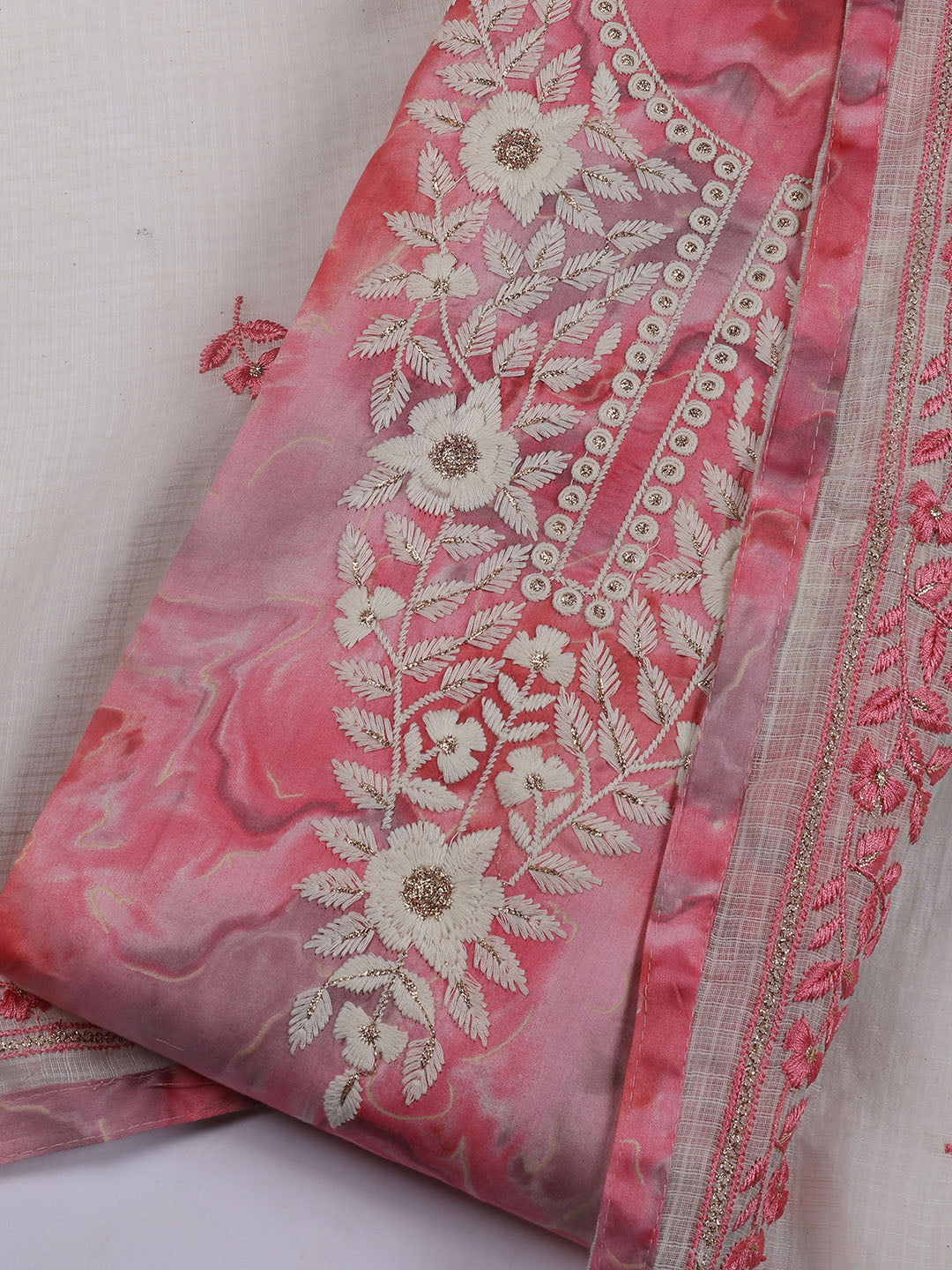 Neck Embroidered Cotton Blend Unstitched Suit Piece With Dupatta
