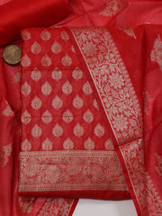 Woven Banarasi Chanderi Unstitched Suit With Dupatta