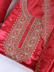 Neck Embroidered Art Silk Unstitched Suit With Dupatta