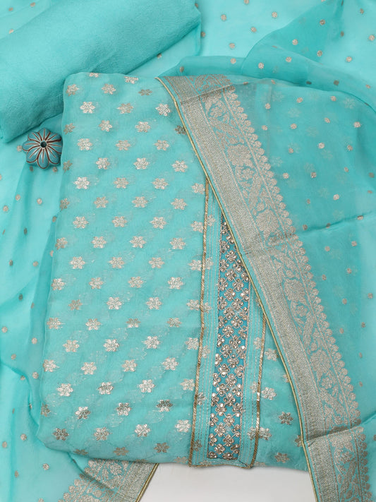 Neck Patti Organza Unstitched Suit With Dupatta