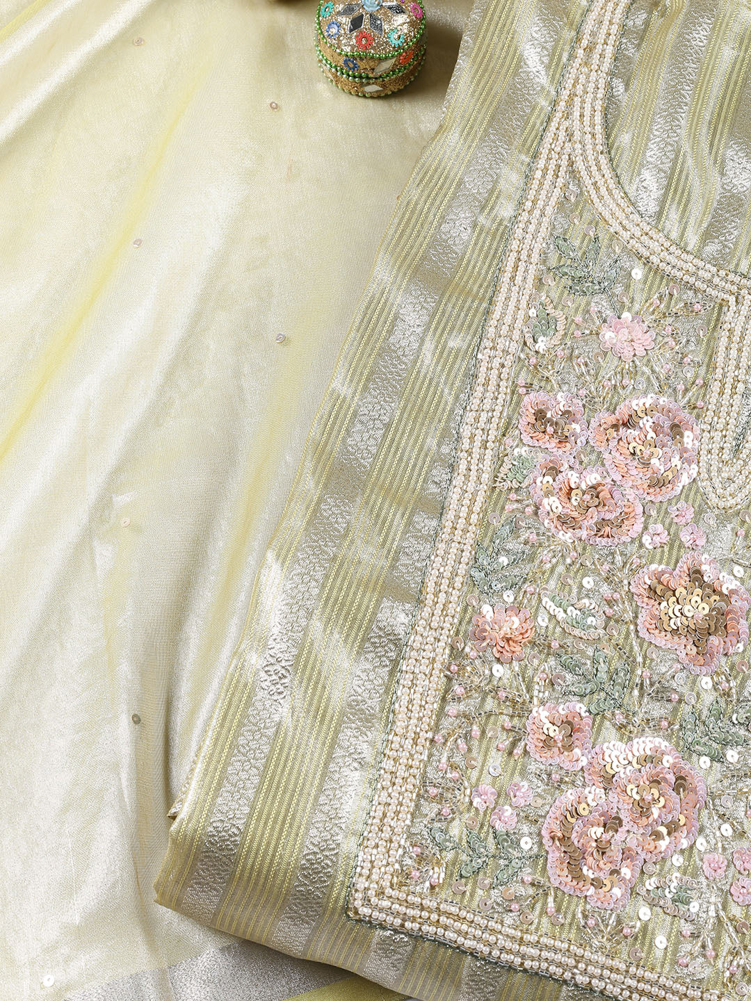 Neck Embroidered Organza Unstitched Suit With Dupatta
