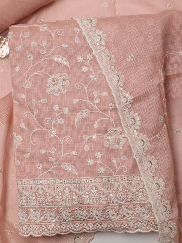 Floral Embroidery Cotton Blend Unstitched Suit  With Dupatta