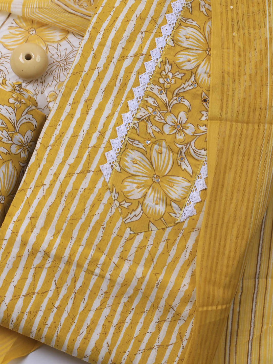 Printed Cotton Blend Unstitched Suit With Dupatta
