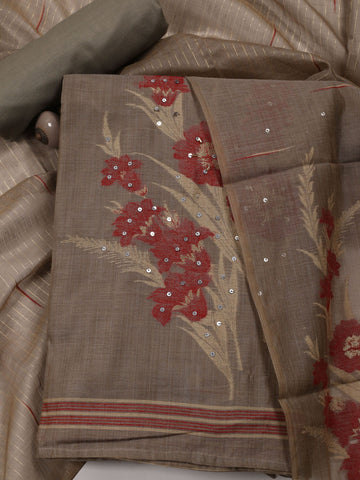 Sequence Printed Chanderi Unstitched Suit With Dupatta