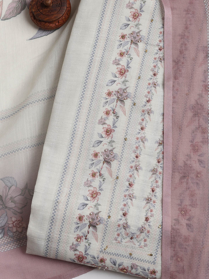Printed Linen Unstitched Suit Piece With Dupatta