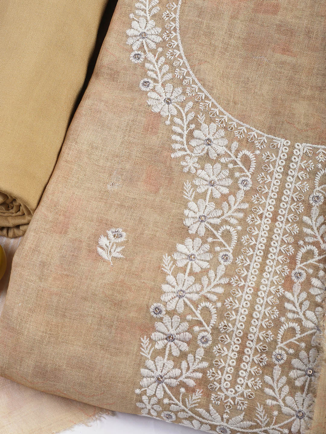 Embroidered Chanderi Unstitched Suit Piece With Dupatta