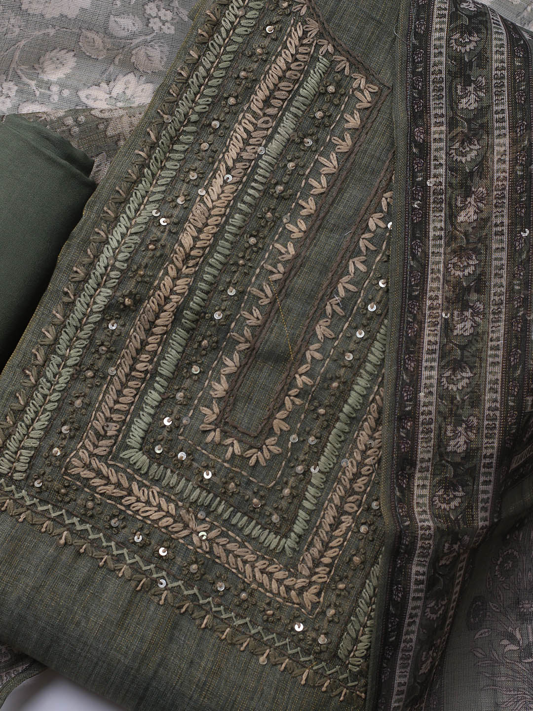 Embroidered Tissue Unstitched Suit Piece With Dupatta