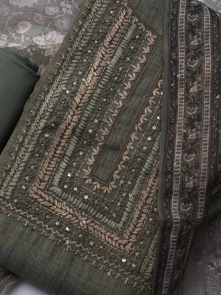 Embroidered Tissue Unstitched Suit Piece With Dupatta