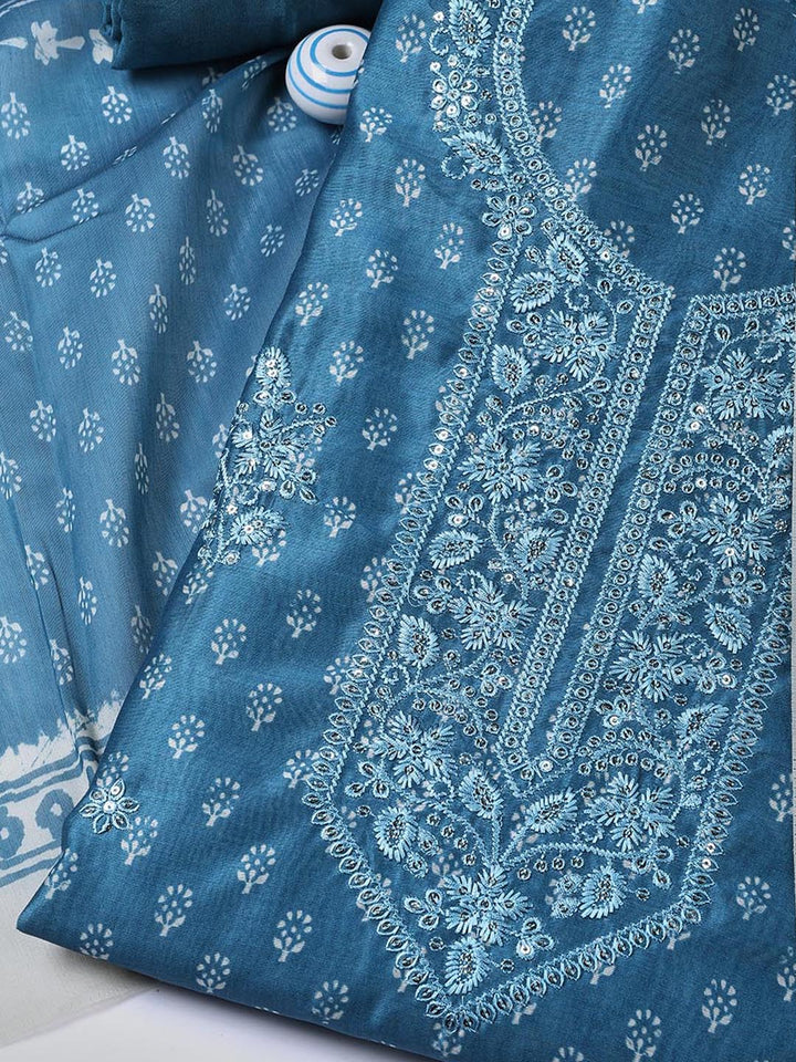Neck Embroidery Chanderi Unstitched Suit With Dupatta
