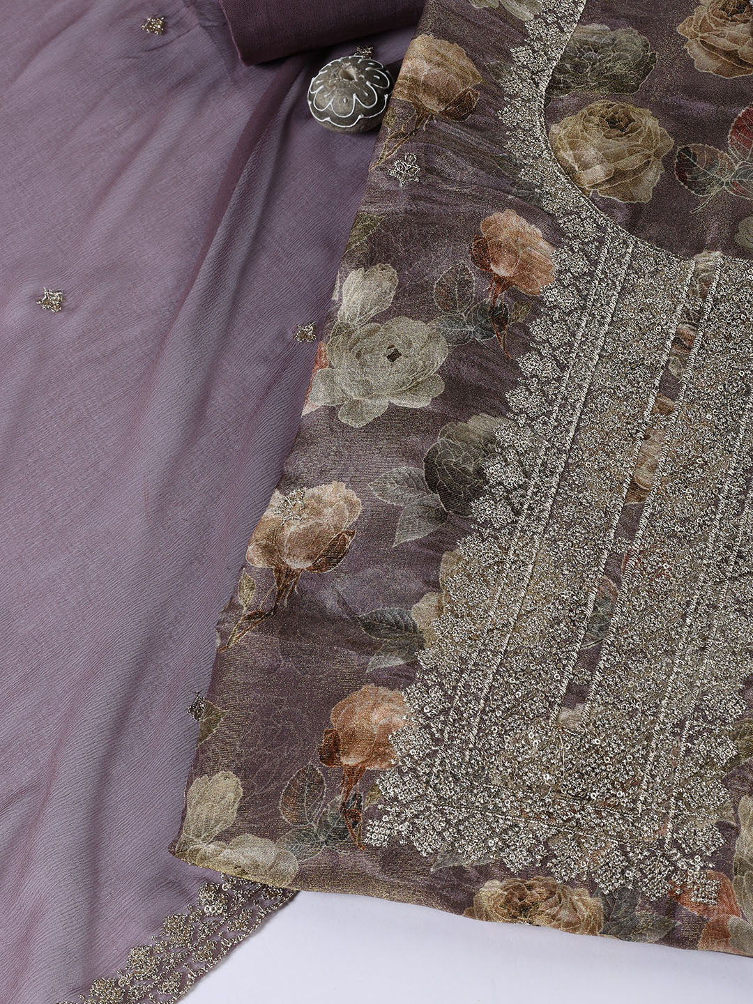 Neck Embroidered Tissue Unstitched Suit With Dupatta