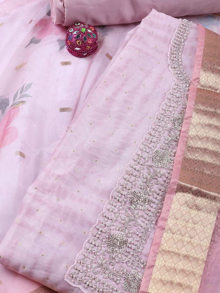 Embroidery Chanderi Unstitched Suit Piece With Dupatta