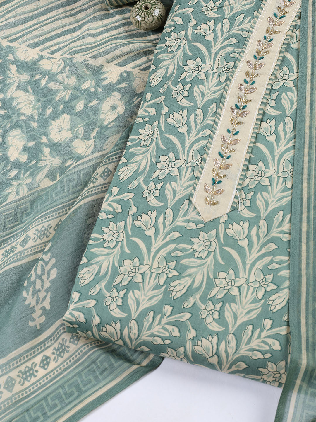 Neck Patti Cotton Blend Unstitched Suit With Dupatta